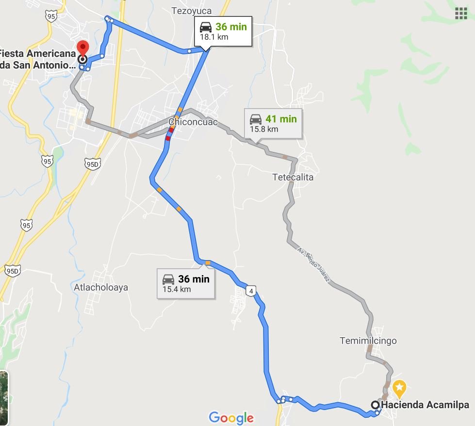 Distancia entre Fiesta Americana y Hacienda Acamilpa